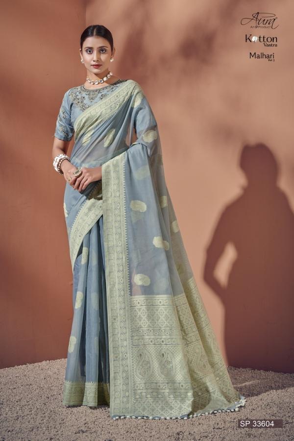 Aura Malhari Vol 3 Soft Cotton with Lucknowi Border Saree Collection